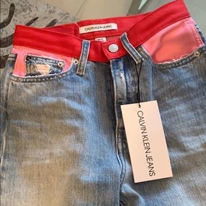 Calvin Klein pink and red detail jeans